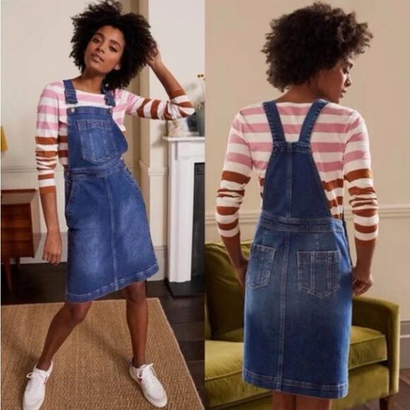 BODEN Easy Overall Pinafore Dress Vintage Mid Wash Denim Sz 6 {Y15} - Picture 1 of 5